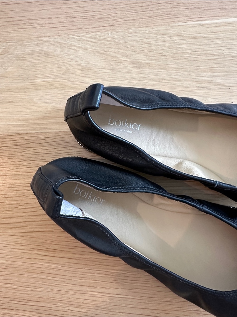 Botkier Black Leather Round-Toe Ballet Flats with Studded Trim - Picture 5 of 5